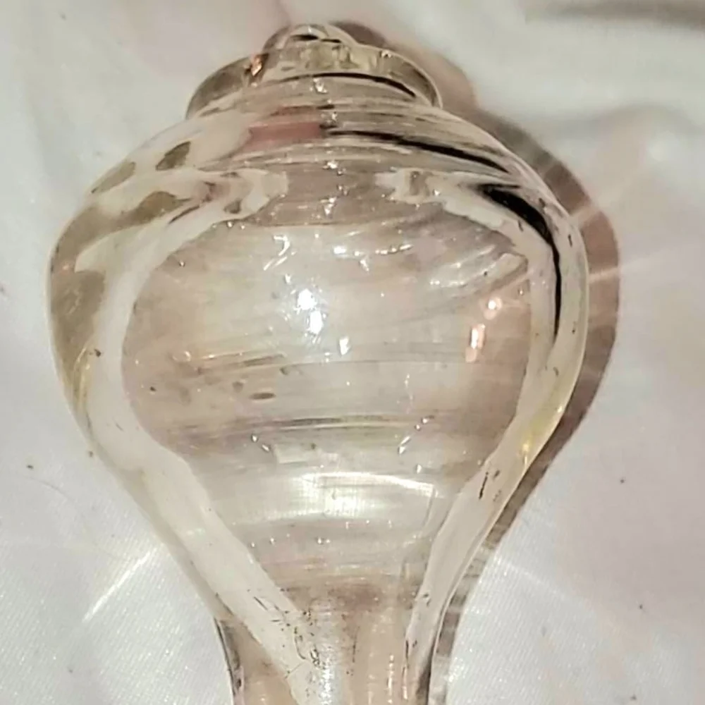 1930s HAND-BLOWN Wine Bottle Stopper Clear Glass Swirl Top Clouded Glass
